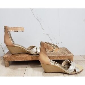 Sam Edelman Sandals Womens 7.5 Gold Metallic Silvia Espadrille Wedge